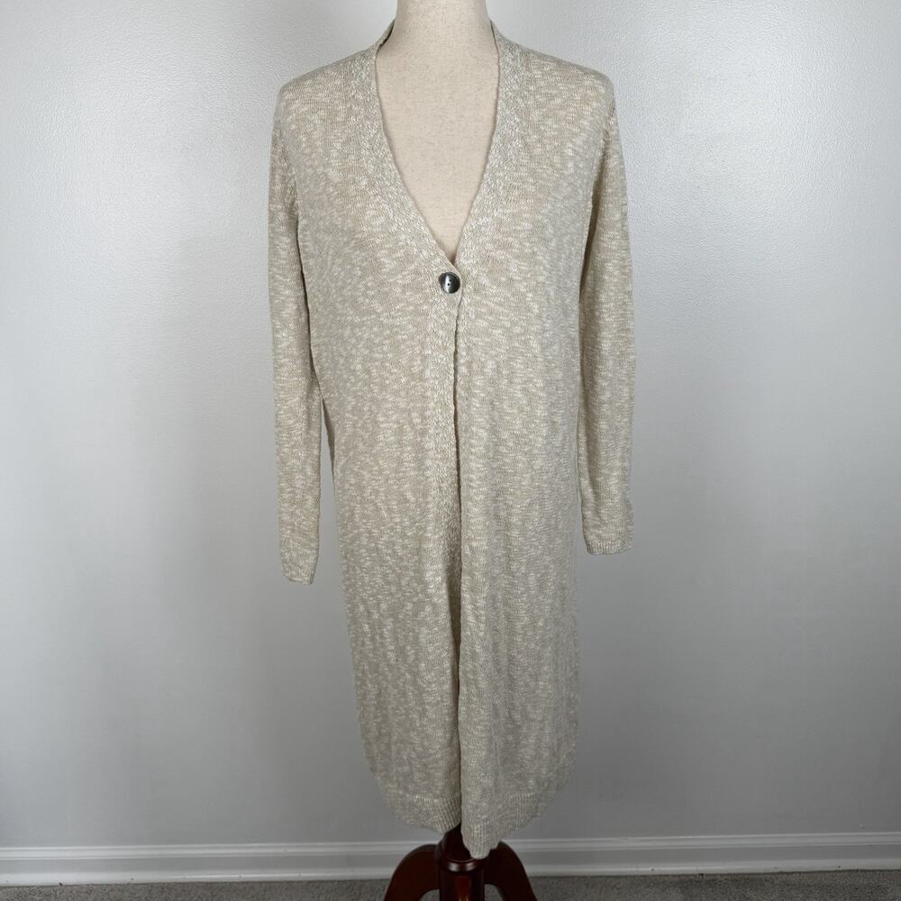 Pure Jill Longline Duster Cardigan Small Beige Neutral Coastal Cotton Blend